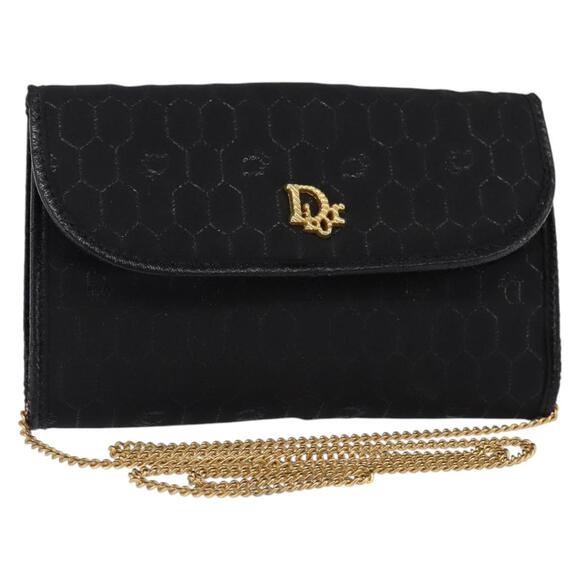 DIOR Honeycomb Canvas Chain Shoulder Bag Black Gold - Picture 1 of 12